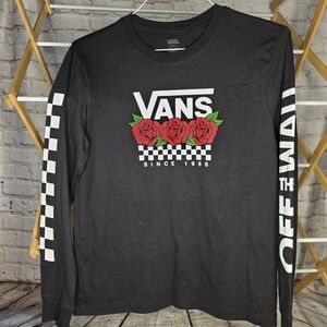Vans Black and Red Long Sleeve Tee with Checkerboard Design